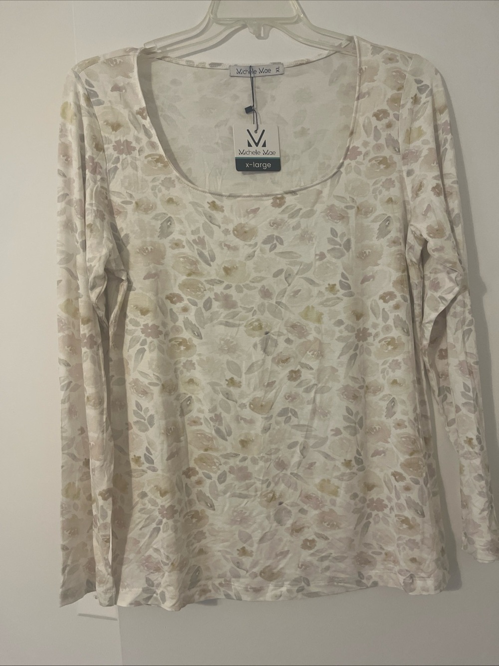 Michelle Mae Cream Floral Scoop Neck Long Sleeve Top